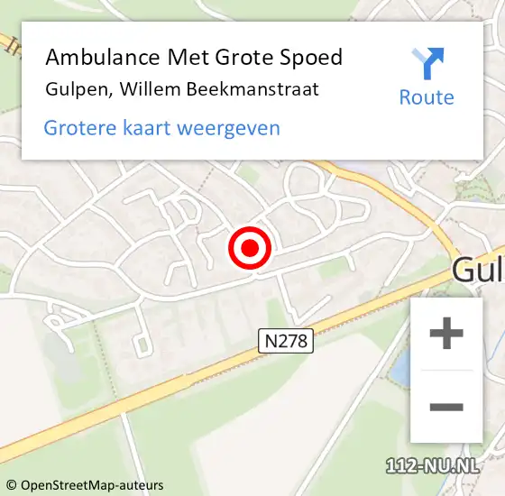 Locatie op kaart van de 112 melding: Ambulance Met Grote Spoed Naar Gulpen, Willem Beekmanstraat op 3 januari 2015 10:47