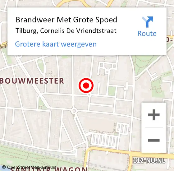 Locatie op kaart van de 112 melding: Brandweer Met Grote Spoed Naar Tilburg, Cornelis De Vriendtstraat op 3 januari 2015 10:54