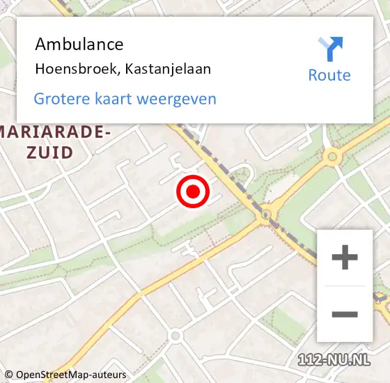 Locatie op kaart van de 112 melding: Ambulance Hoensbroek, Kastanjelaan op 3 januari 2015 11:01