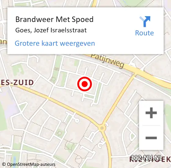 Locatie op kaart van de 112 melding: Brandweer Met Spoed Naar Goes, Jozef Israelsstraat op 3 januari 2015 11:02