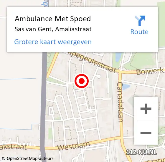 Locatie op kaart van de 112 melding: Ambulance Met Spoed Naar Sas van Gent, Amaliastraat op 3 januari 2015 11:51