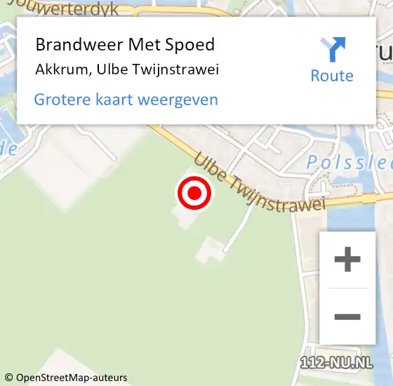 Locatie op kaart van de 112 melding: Brandweer Met Spoed Naar Akkrum, Ulbe Twijnstrawei op 26 oktober 2013 14:16