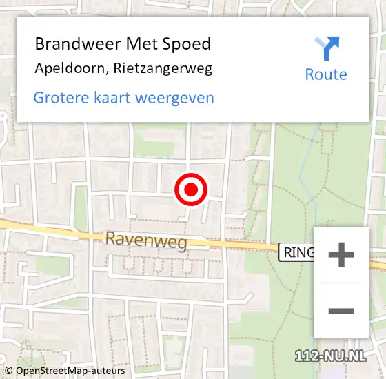 Locatie op kaart van de 112 melding: Brandweer Met Spoed Naar Apeldoorn, Rietzangerweg op 3 januari 2015 16:05