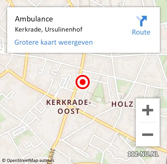 Locatie op kaart van de 112 melding: Ambulance Kerkrade, Ursulinenhof op 3 januari 2015 19:24