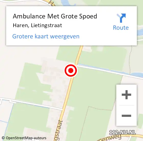 Locatie op kaart van de 112 melding: Ambulance Met Grote Spoed Naar Haren, Lietingstraat op 26 oktober 2013 14:54