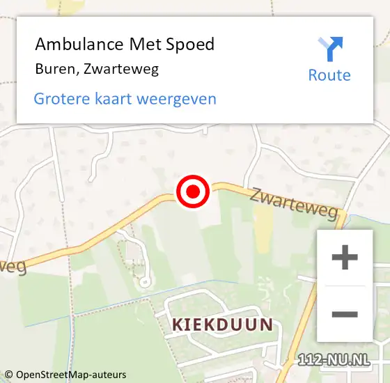 Locatie op kaart van de 112 melding: Ambulance Met Spoed Naar Buren, Zwarteweg op 3 januari 2015 21:28