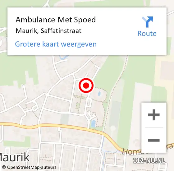 Locatie op kaart van de 112 melding: Ambulance Met Spoed Naar Maurik, Saffatinstraat op 3 januari 2015 23:40