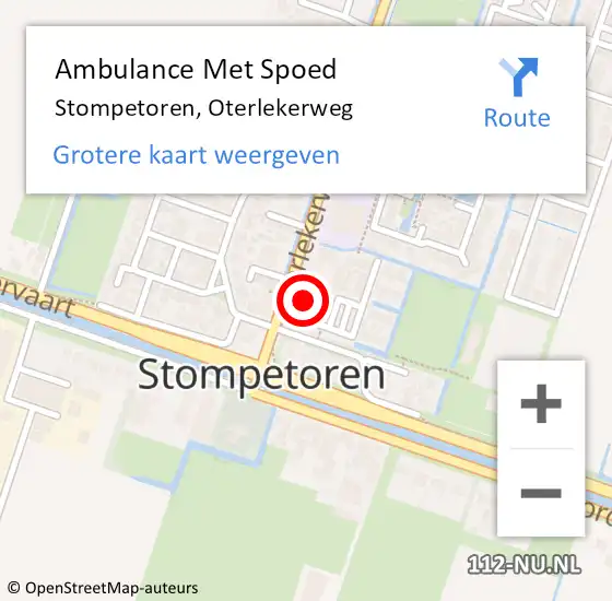 Locatie op kaart van de 112 melding: Ambulance Met Spoed Naar Stompetoren, Oterlekerweg op 4 januari 2015 00:33