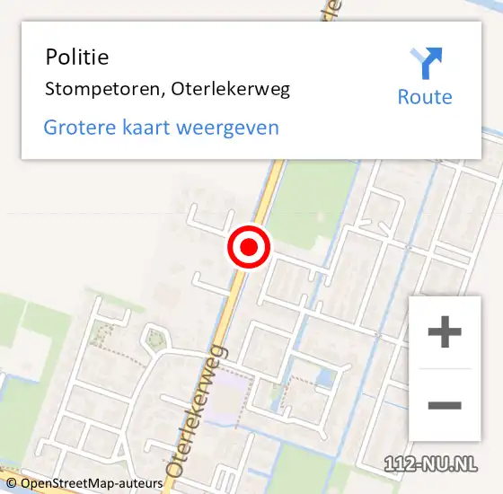 Locatie op kaart van de 112 melding: Politie Stompetoren, Oterlekerweg op 4 januari 2015 00:43