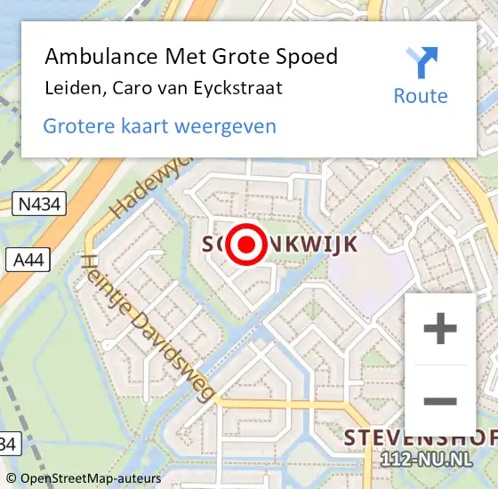 Locatie op kaart van de 112 melding: Ambulance Met Grote Spoed Naar Leiden, Caro van Eyckstraat op 4 januari 2015 00:55