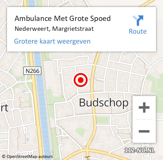 Locatie op kaart van de 112 melding: Ambulance Met Grote Spoed Naar Nederweert, Margrietstraat op 4 januari 2015 02:01