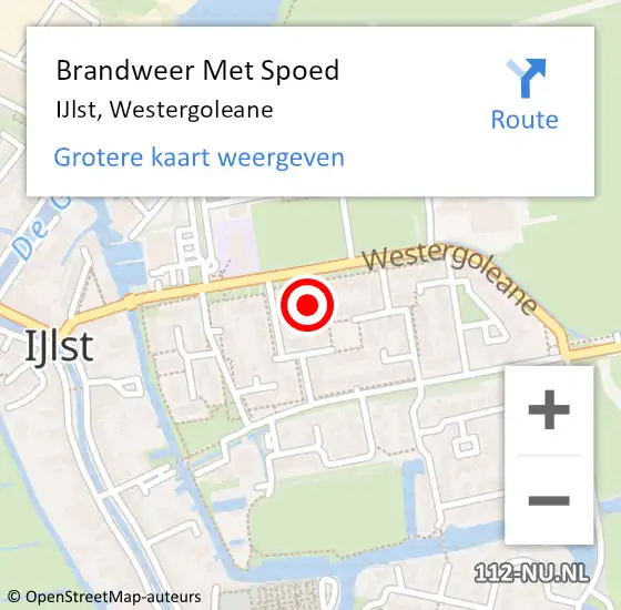 Locatie op kaart van de 112 melding: Brandweer Met Spoed Naar IJlst, Westergoleane op 4 januari 2015 03:05