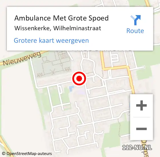 Locatie op kaart van de 112 melding: Ambulance Met Grote Spoed Naar Wissenkerke, Wilhelminastraat op 4 januari 2015 03:07