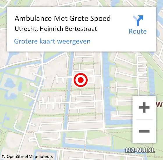 Locatie op kaart van de 112 melding: Ambulance Met Grote Spoed Naar Utrecht, Heinrich Bertestraat op 4 januari 2015 06:54