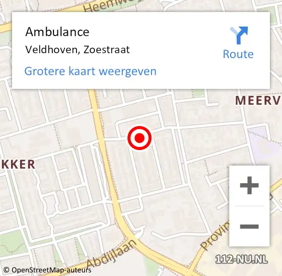 Locatie op kaart van de 112 melding: Ambulance Veldhoven, Zoestraat op 4 januari 2015 07:42