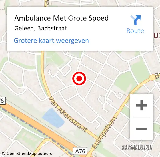 Locatie op kaart van de 112 melding: Ambulance Met Grote Spoed Naar Geleen, Bachstraat op 4 januari 2015 07:51