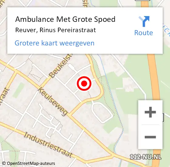 Locatie op kaart van de 112 melding: Ambulance Met Grote Spoed Naar Reuver, Rinus Pereirastraat op 4 januari 2015 08:21