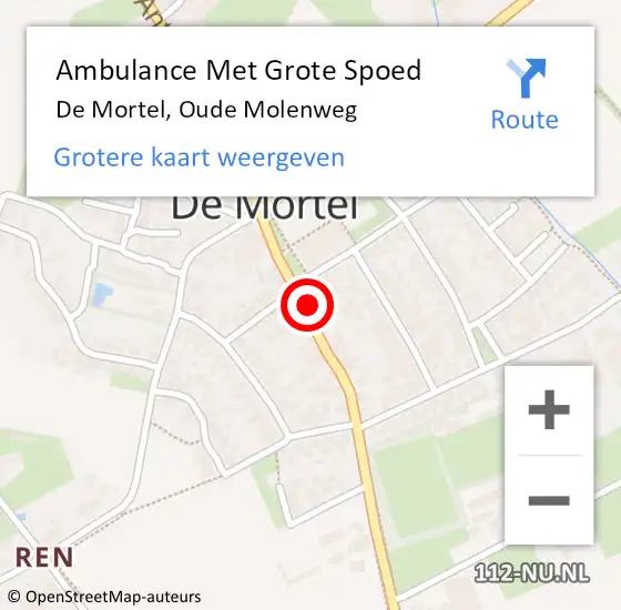 Locatie op kaart van de 112 melding: Ambulance Met Grote Spoed Naar De Mortel, Oude Molenweg op 4 januari 2015 09:20