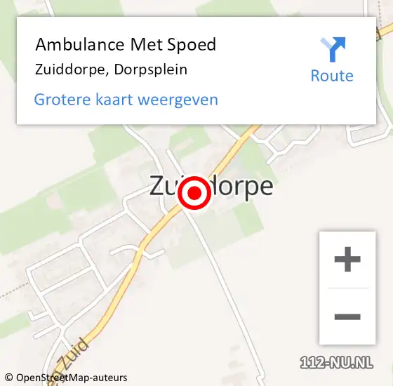 Locatie op kaart van de 112 melding: Ambulance Met Spoed Naar Zuiddorpe, Dorpsplein op 4 januari 2015 10:17