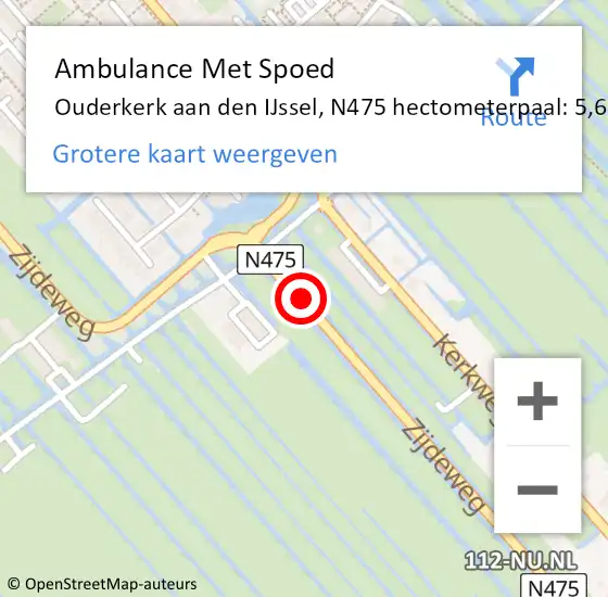 Locatie op kaart van de 112 melding: Ambulance Met Spoed Naar Ouderkerk aan den IJssel, N475 hectometerpaal: 5,6 op 4 januari 2015 10:24