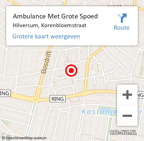 Locatie op kaart van de 112 melding: Ambulance Met Grote Spoed Naar Hilversum, Korenbloemstraat op 4 januari 2015 11:24