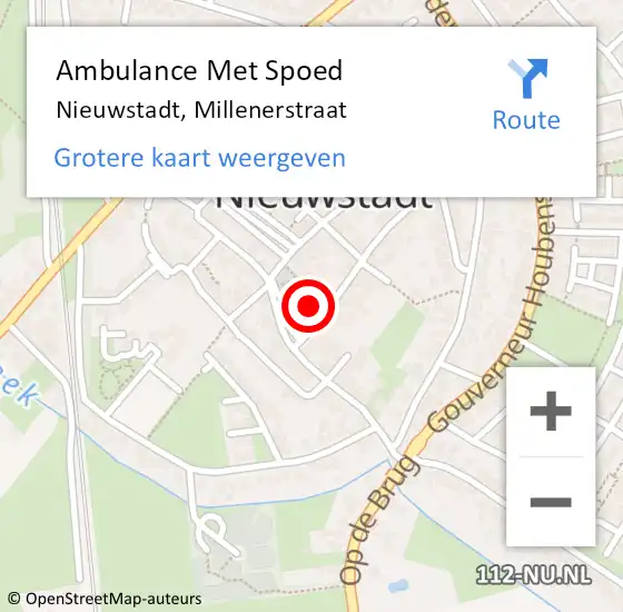 Locatie op kaart van de 112 melding: Ambulance Met Spoed Naar Nieuwstadt, Millenerstraat op 4 januari 2015 11:32