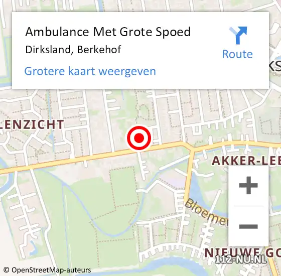 Locatie op kaart van de 112 melding: Ambulance Met Grote Spoed Naar Dirksland, Berkehof op 4 januari 2015 11:53