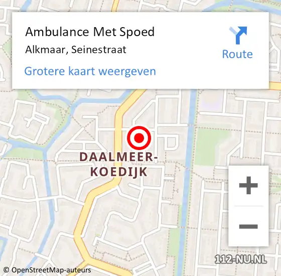 Locatie op kaart van de 112 melding: Ambulance Met Spoed Naar Alkmaar, Seinestraat op 4 januari 2015 12:20