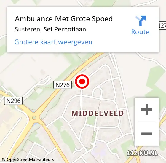 Locatie op kaart van de 112 melding: Ambulance Met Grote Spoed Naar Susteren, Sef Pernotlaan op 4 januari 2015 12:24