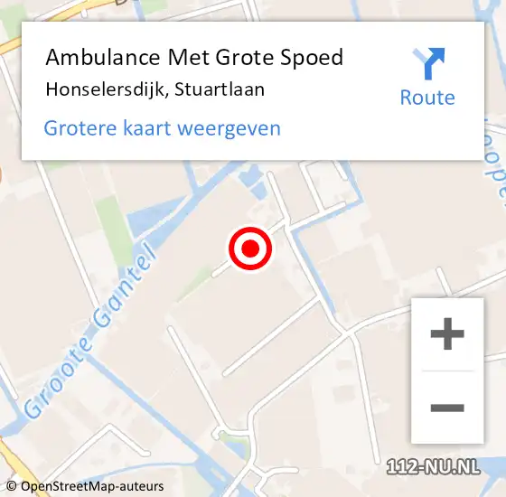 Locatie op kaart van de 112 melding: Ambulance Met Grote Spoed Naar Honselersdijk, Stuartlaan op 4 januari 2015 12:31