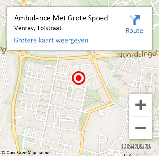 Locatie op kaart van de 112 melding: Ambulance Met Grote Spoed Naar Venray, Tolstraat op 4 januari 2015 13:14