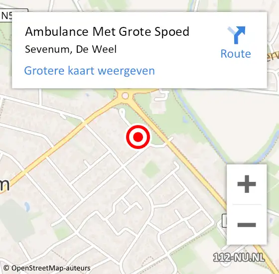 Locatie op kaart van de 112 melding: Ambulance Met Grote Spoed Naar Sevenum, De Weel op 4 januari 2015 14:08