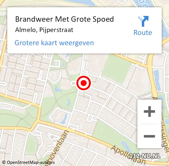 Locatie op kaart van de 112 melding: Brandweer Met Grote Spoed Naar Almelo, Pijperstraat op 4 januari 2015 15:45