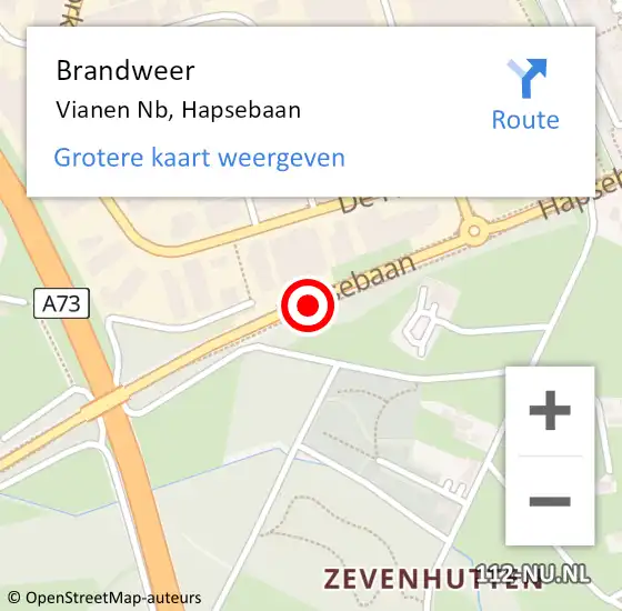 Locatie op kaart van de 112 melding: Brandweer Vianen Nb, Hapsebaan op 4 januari 2015 19:58