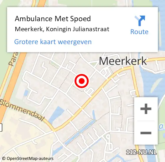 Locatie op kaart van de 112 melding: Ambulance Met Spoed Naar Meerkerk, Koningin Julianastraat op 4 januari 2015 20:00