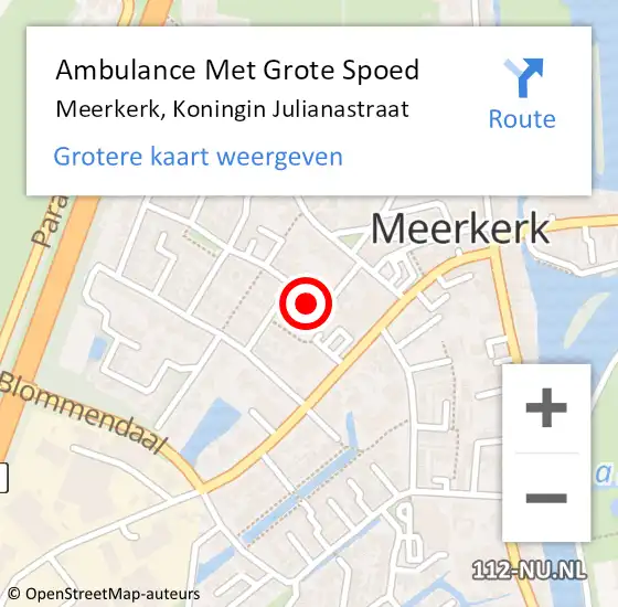 Locatie op kaart van de 112 melding: Ambulance Met Grote Spoed Naar Meerkerk, Koningin Julianastraat op 4 januari 2015 20:02