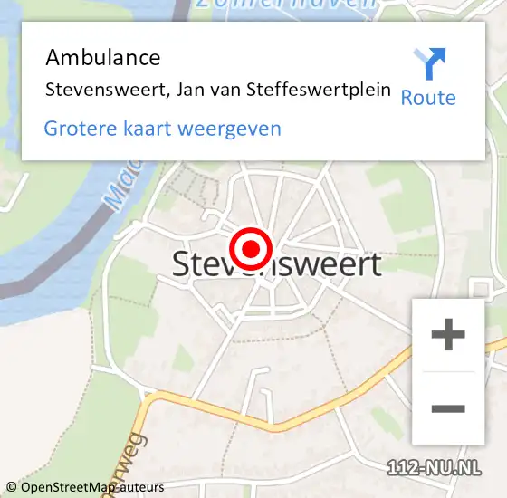 Locatie op kaart van de 112 melding: Ambulance Stevensweert, Jan van Steffeswertplein op 4 januari 2015 23:08