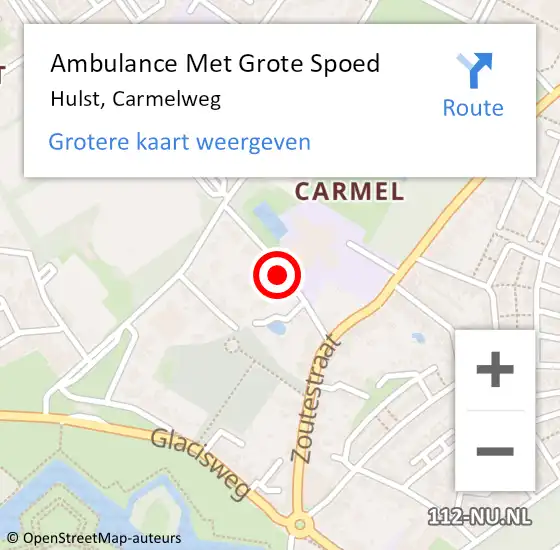 Locatie op kaart van de 112 melding: Ambulance Met Grote Spoed Naar Hulst, Carmelweg op 5 januari 2015 00:00