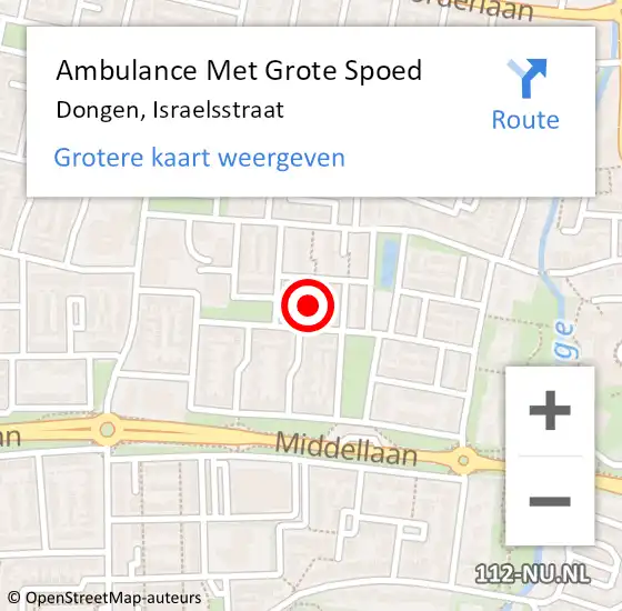 Locatie op kaart van de 112 melding: Ambulance Met Grote Spoed Naar Dongen, Israelsstraat op 5 januari 2015 01:50