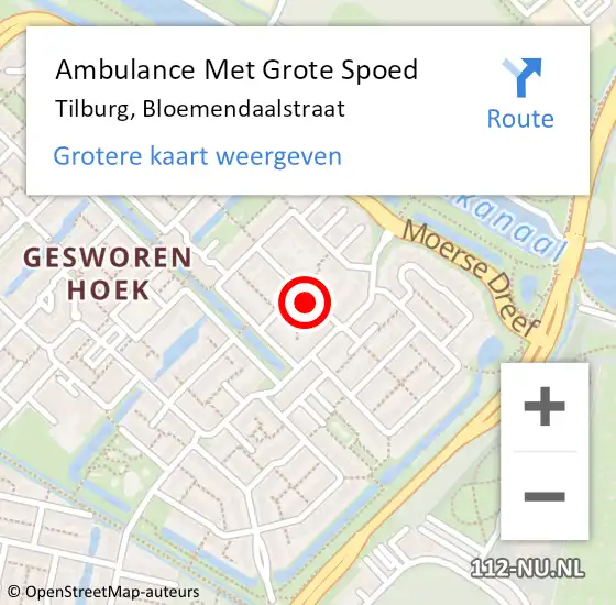 Locatie op kaart van de 112 melding: Ambulance Met Grote Spoed Naar Tilburg, Bloemendaalstraat op 5 januari 2015 02:03