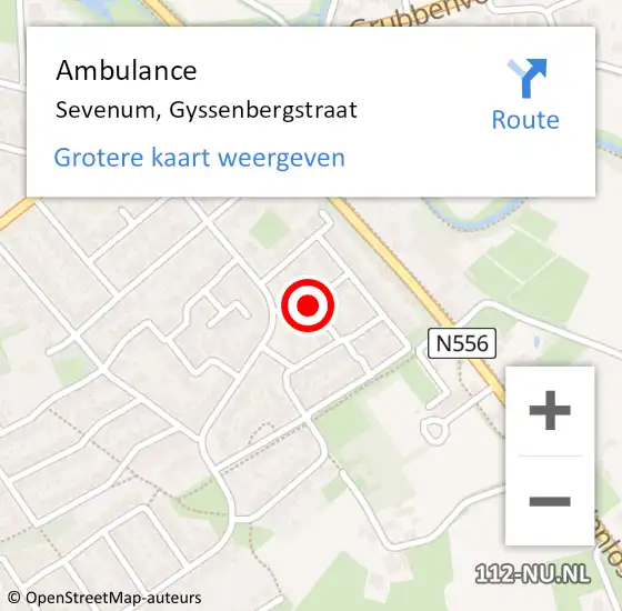 Locatie op kaart van de 112 melding: Ambulance Sevenum, Gyssenbergstraat op 5 januari 2015 04:47