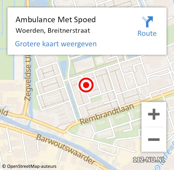 Locatie op kaart van de 112 melding: Ambulance Met Spoed Naar Woerden, Breitnerstraat op 5 januari 2015 05:03