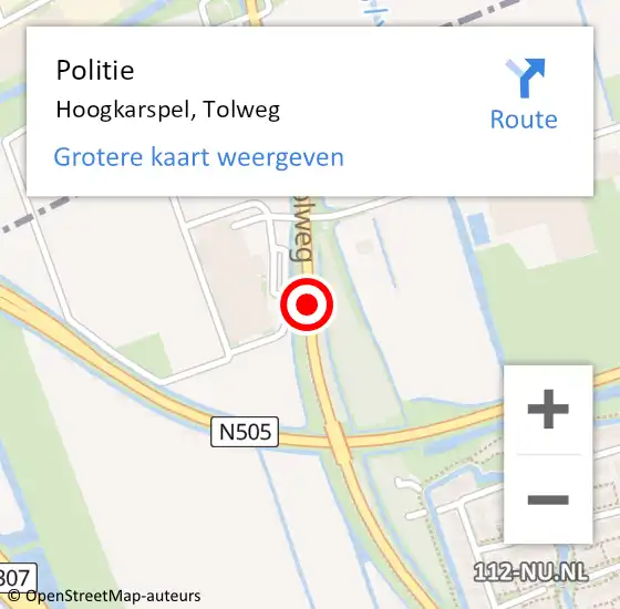 Locatie op kaart van de 112 melding: Politie Hoogkarspel, Tolweg op 5 januari 2015 07:41