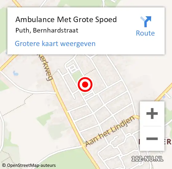 Locatie op kaart van de 112 melding: Ambulance Met Grote Spoed Naar Puth, Bernhardstraat op 5 januari 2015 09:17