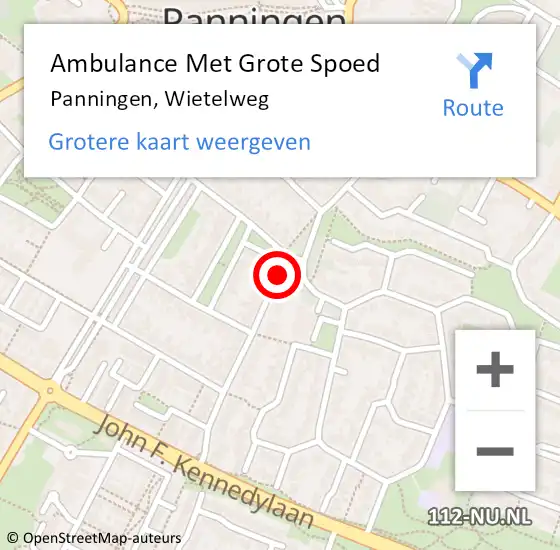 Locatie op kaart van de 112 melding: Ambulance Met Grote Spoed Naar Panningen, Wietelweg op 5 januari 2015 09:25