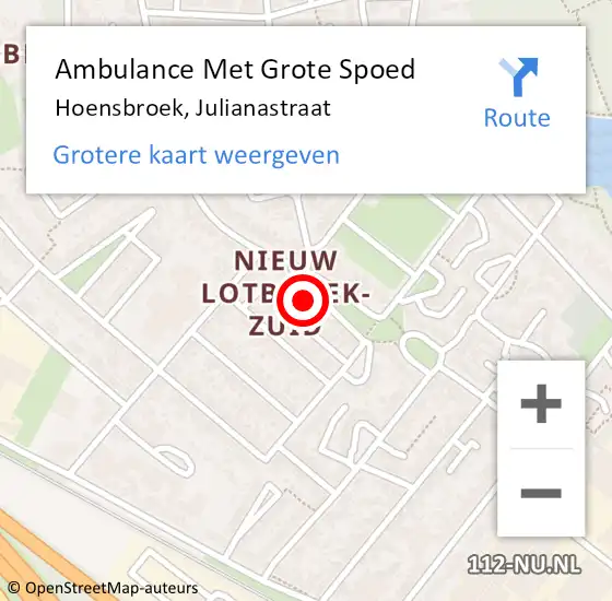 Locatie op kaart van de 112 melding: Ambulance Met Grote Spoed Naar Hoensbroek, Julianastraat op 5 januari 2015 09:29