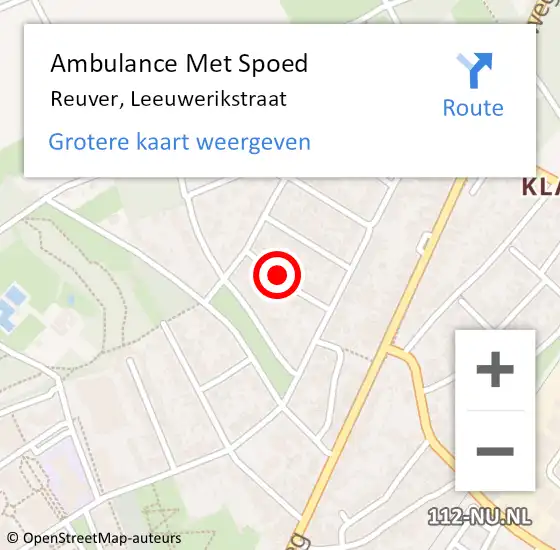 Locatie op kaart van de 112 melding: Ambulance Met Spoed Naar Reuver, Leeuwerikstraat op 5 januari 2015 12:29