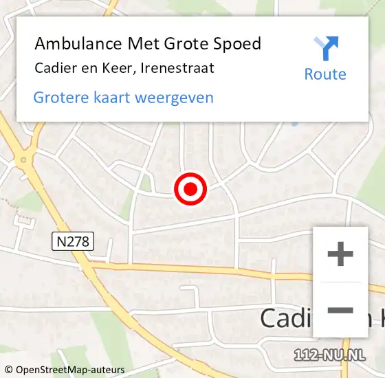 Locatie op kaart van de 112 melding: Ambulance Met Grote Spoed Naar Cadier en Keer, Irenestraat op 5 januari 2015 12:34