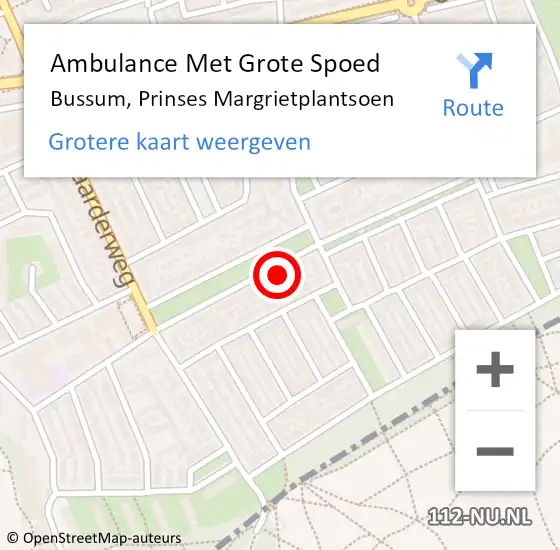 Locatie op kaart van de 112 melding: Ambulance Met Grote Spoed Naar Bussum, Prinses Margrietplantsoen op 5 januari 2015 13:14