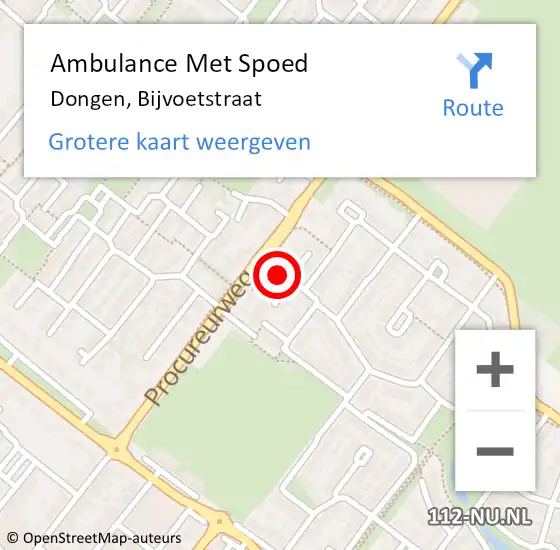 Locatie op kaart van de 112 melding: Ambulance Met Spoed Naar Dongen, Bijvoetstraat op 5 januari 2015 13:33